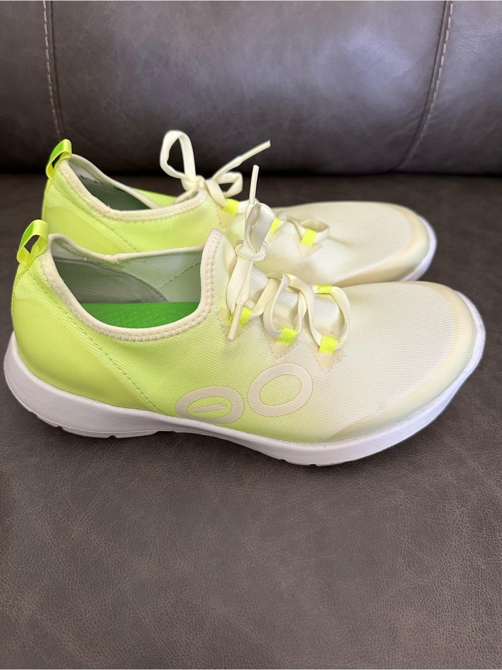 OOFOS Women's Neon Yellow and Cream Slip-On Athletic Sneakers